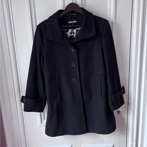Women’s Marcona Wool Blend Three Quarter Button Front Pea Coat/ Leopard Lining